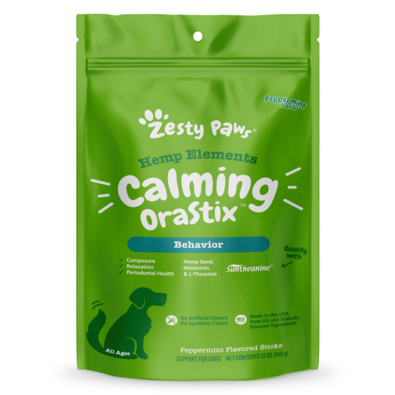 Zesty Paws Dog Hemp Elements Calming Orastix Dental Chews Peppermint - 25 oz 