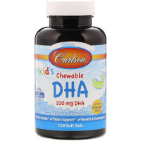 Carlson Labs, Kid s Chewable DHA, Bursting Orange Flavor, 100 mg, 120 Soft Gels