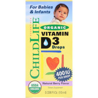 Organic Vitamin D3 Drops, Natural Berry Flavor, 400 IU, 0.338 fl oz (10 ml)