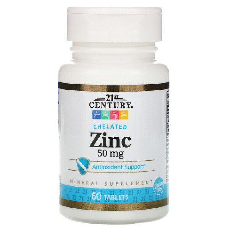 21st Century, Zinc, Chelated, 50 mg, 60 Tablets 21st Century, Zinc, Chelated, 50 mg, 60 Tablets