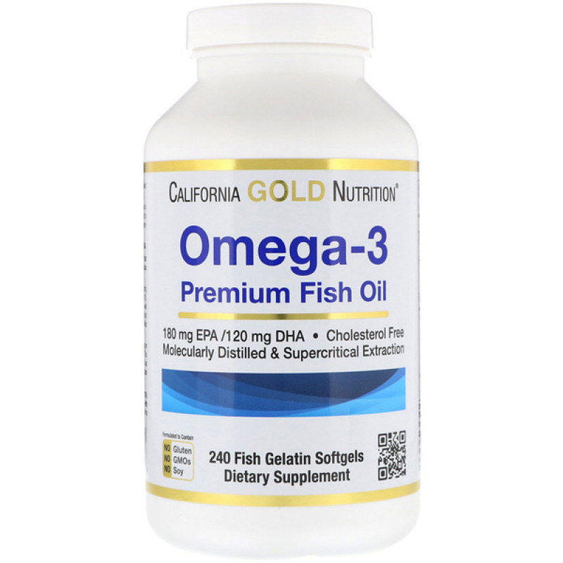 Omega-3, Premium Fish Oil, 240 Fish Gelatin Softgels Omega-3, Premium Fish Oil, 240 Fish Gelatin Softgels
