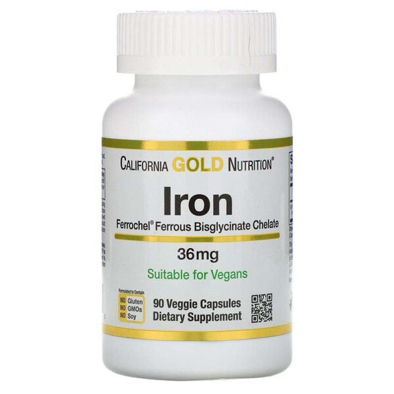 California Gold Nutrition, Ferrochel Iron (Bisglycinate), 36 mg, 90 Veggie Capsules California Gold Nutrition, Ferrochel Iron (Bisglycinate), 36 mg, 90 Veggie Capsules