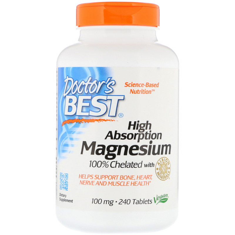 High Absorption Magnesium 100% Chelated with Albion Minerals, 100 mg, 240 Tablets High Absorption Magnesium 100% Chelated with Albion Minerals, 100 mg, 240 Tablets