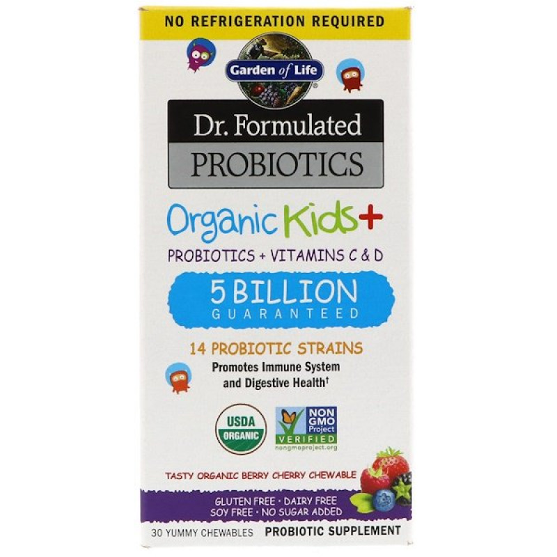 Dr. Formulated Probiotics, Organic Kids +, Tasty Organic Berry Cherry, 30 Yummy Chewables Dr. Formulated Probiotics, Organic Kids +, Tasty Organic Berry Cherry, 30 Yummy Chewables