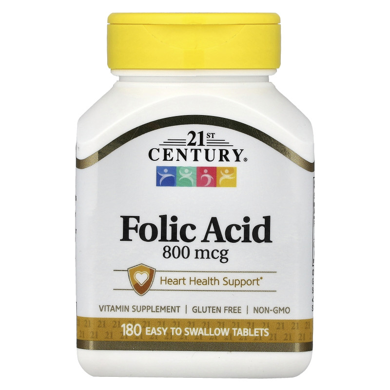 21st Century, Folic Acid, 800 mcg, 180 Easy to Swallow Tablets