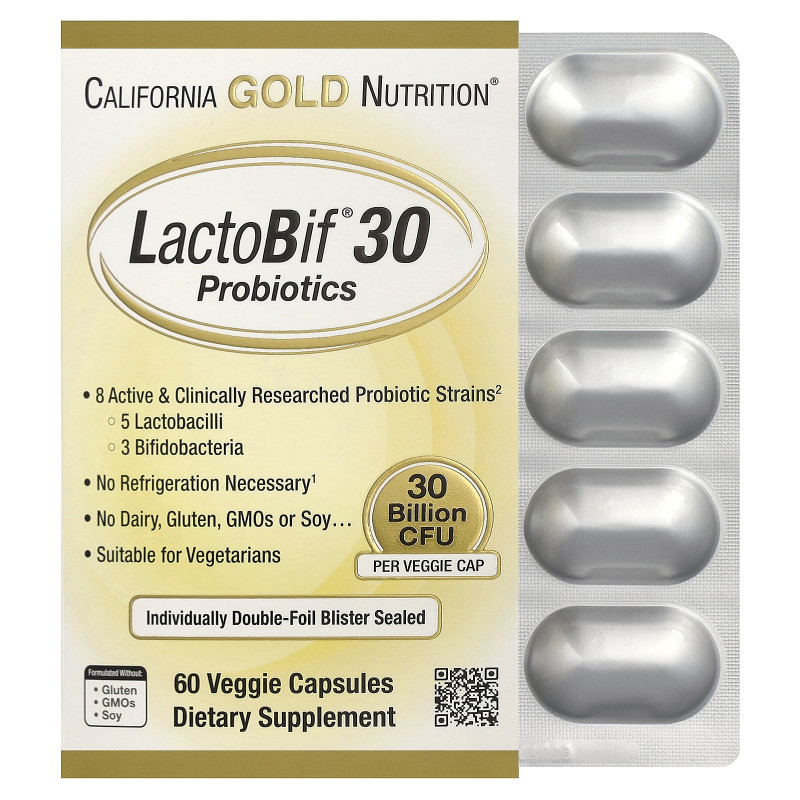 California Gold Nutrition, LactoBif® 30 Probiotics, 30 Billion CFU, 60 Veggie Capsules
