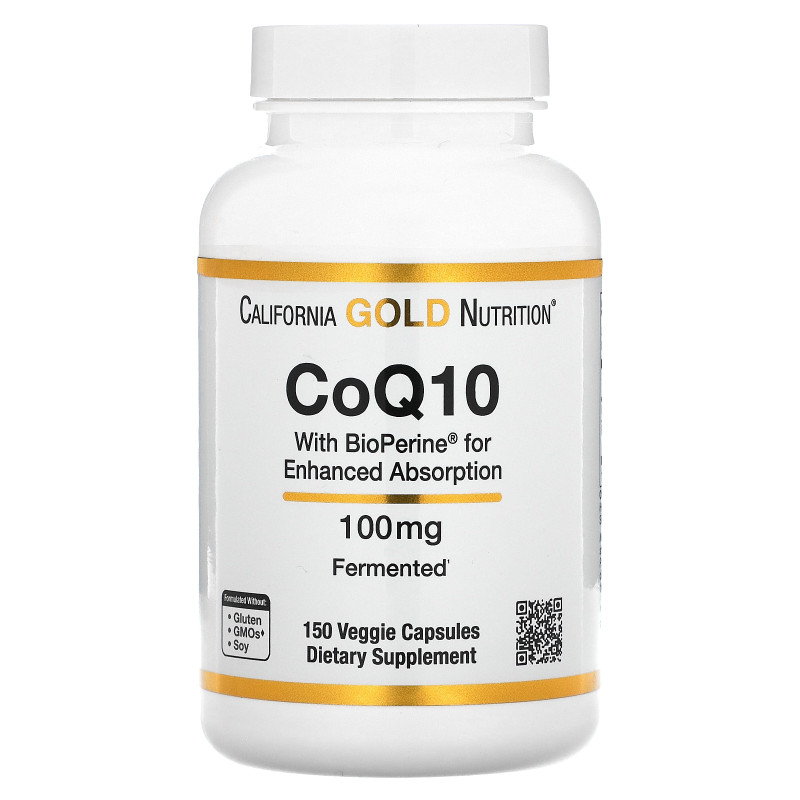California Gold Nutrition, CoQ10, Ubiquinone USP with Bioperine® Black Pepper Extract, Enhanced Bioavailability, 100 mg, 150 Veggie Capsules