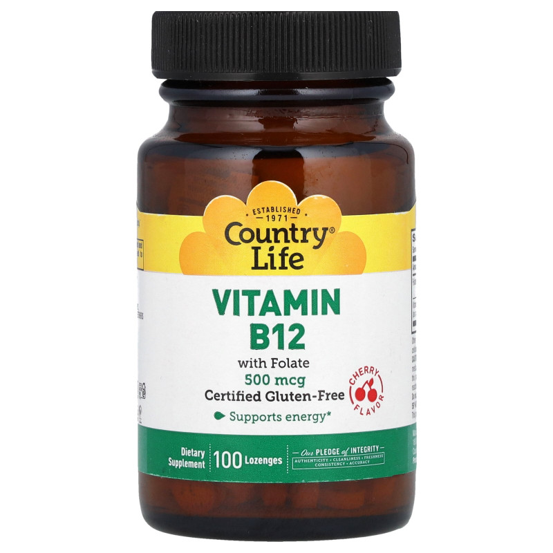 Country Life, Vitamin B12 with Folate, Cherry, 100 Lozenges