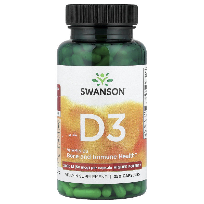 Swanson, Vitamin D3, Higher Potency, 50 mcg (2,000 IU), 250 Capsules