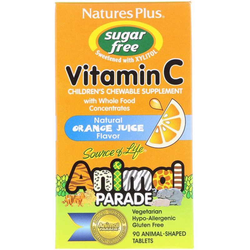 Source of Life, Animal Parade, Vitamin C, Children's Chewable Supplement, Sugar Free, Natural Orange Juice Flavor, 90 Animal-Shaped Tablets Source of Life, Animal Parade, Vitamin C, Children's Chewable Supplement, Sugar Free, Natural Orange Juice Flavor, 90 Animal-Shaped Tablets