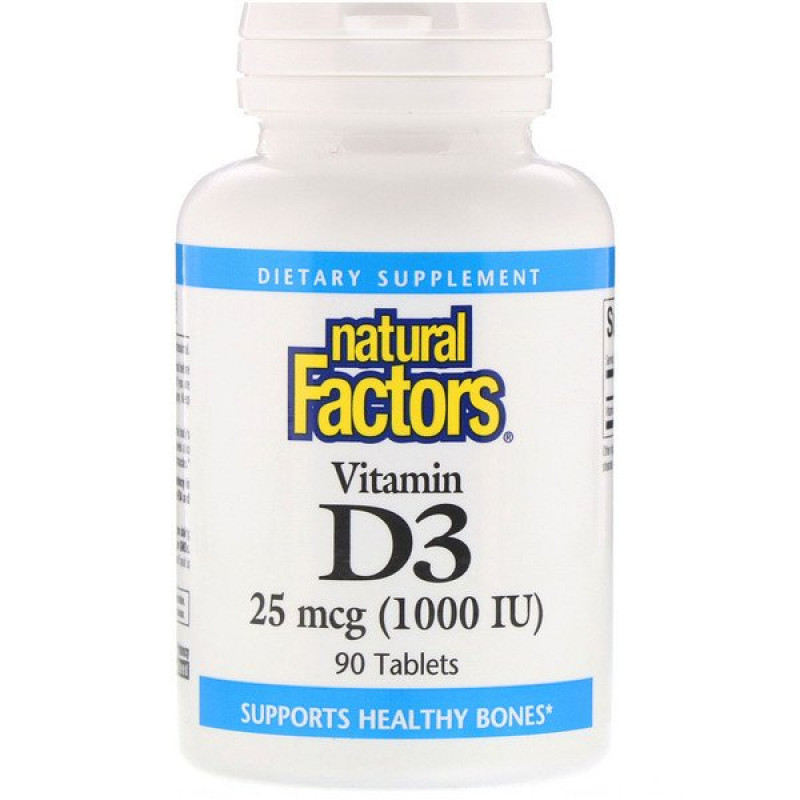 Natural Factors, Vitamin D3, 25 mcg (1,000 IU), 90 Tablets Natural Factors, Vitamin D3, 25 mcg (1,000 IU), 90 Tablets