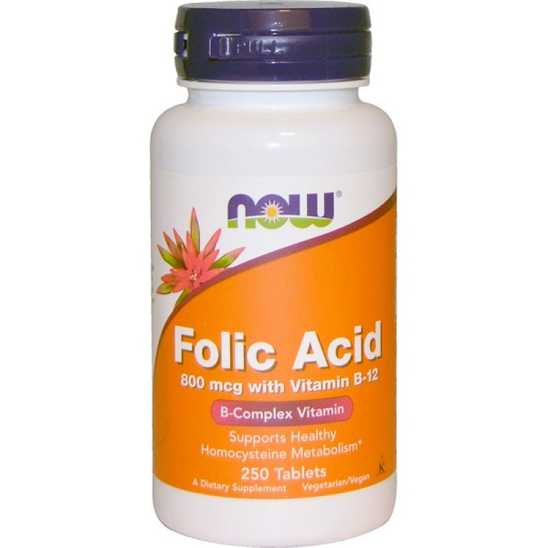 Folic Acid with Vitamin B-12, 800 mcg, 250 Tablets Folic Acid with Vitamin B-12, 800 mcg, 250 Tablets