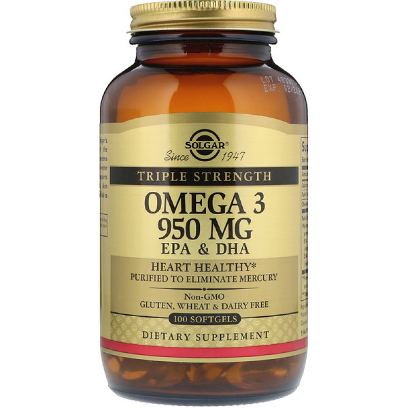 Omega-3, EPA & DHA, Triple Strength, 950 mg, 100 Softgels Omega-3, EPA & DHA, Triple Strength, 950 mg, 100 Softgels