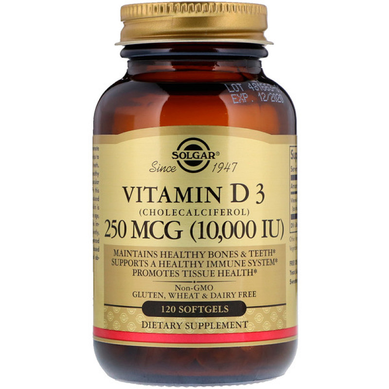 Solgar, Vitamin D3 (Cholecalciferol), 250 mcg (10,000 IU), 120 Softgels Solgar, Vitamin D3 (Cholecalciferol), 250 mcg (10,000 IU), 120 Softgels