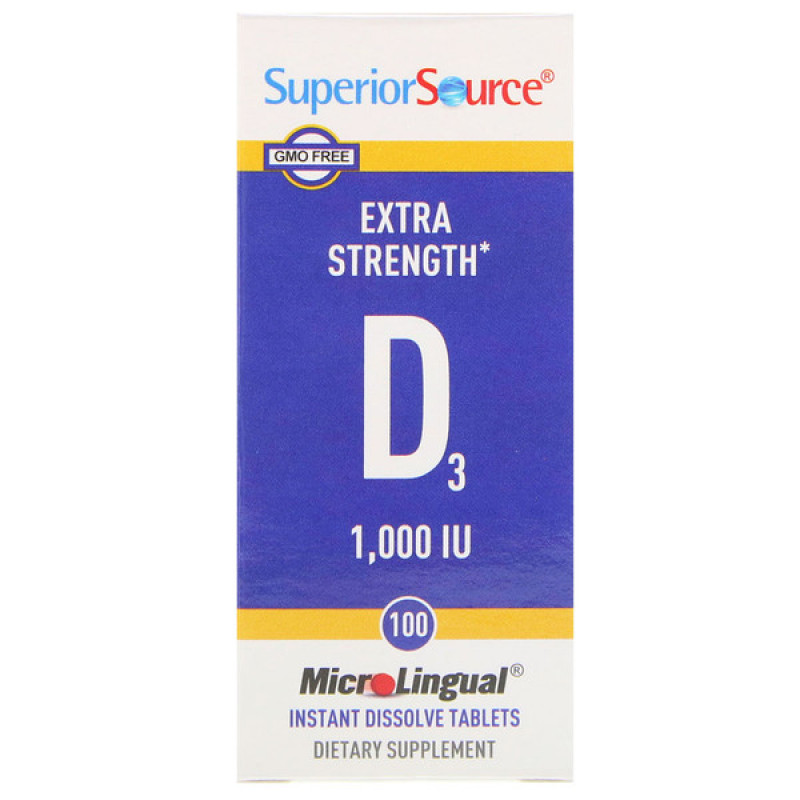 Superior Source, Extra Strength Vitamin D3, 1,000 IU, 100 MicroLingual Instant Dissolve Tablets Superior Source, Extra Strength Vitamin D3, 1,000 IU, 100 MicroLingual Instant Dissolve Tablets